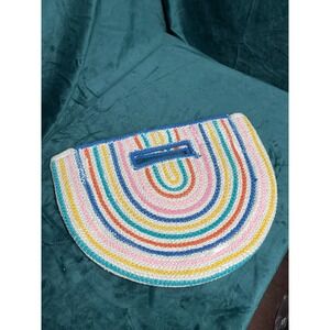 Fabulous MJ New York Rainbow Stripe Woven Rope Tote Bag Semi-Circle Handbag